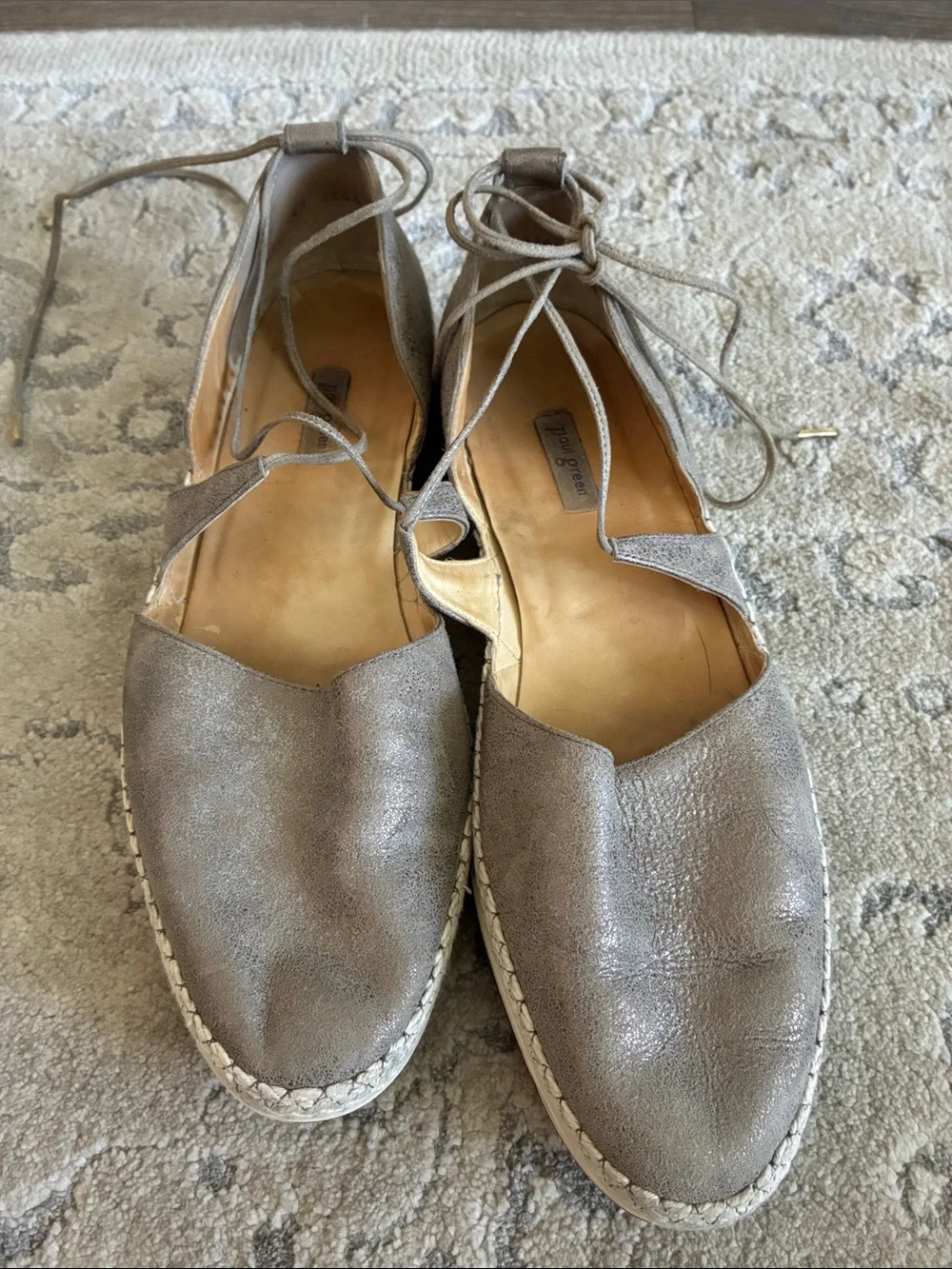 Paul Green Suede Espadrille Lace-Up Flats - Taupe